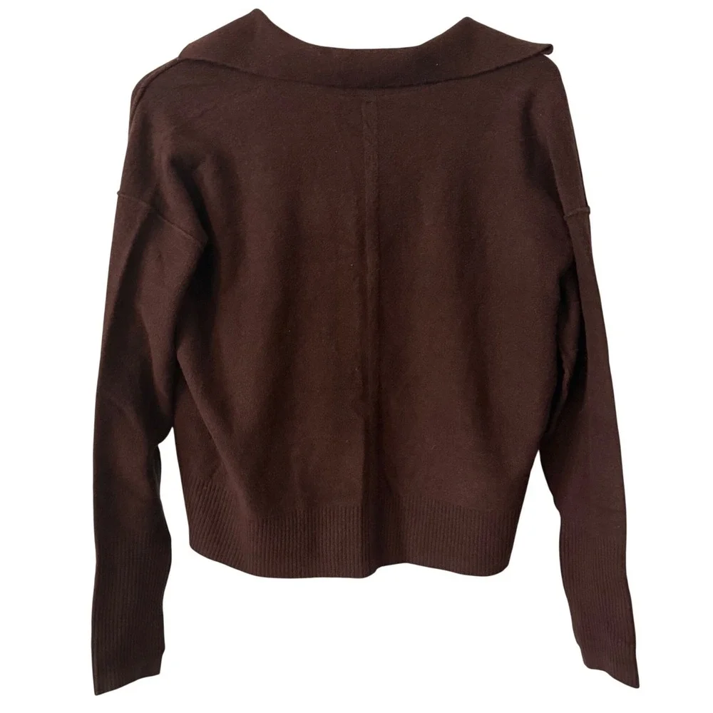 Free People Brown Sz Small V-Neck Collared Sweater High-Low Dark Academia Boho